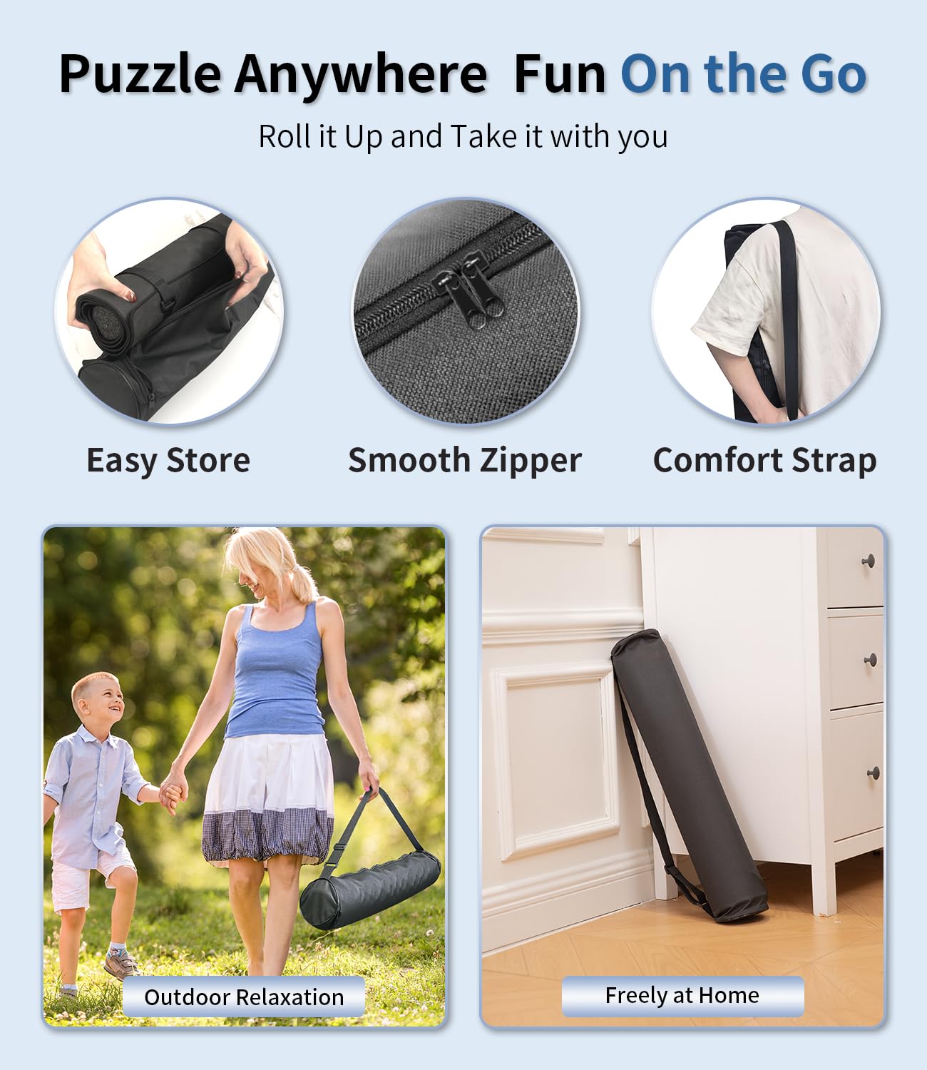 JOIN&JOY Jigsaw Puzzle Mat Roll Up – 55x35 in., 4 Sorting Trays, Travel Bag, Up to 3000 Pieces