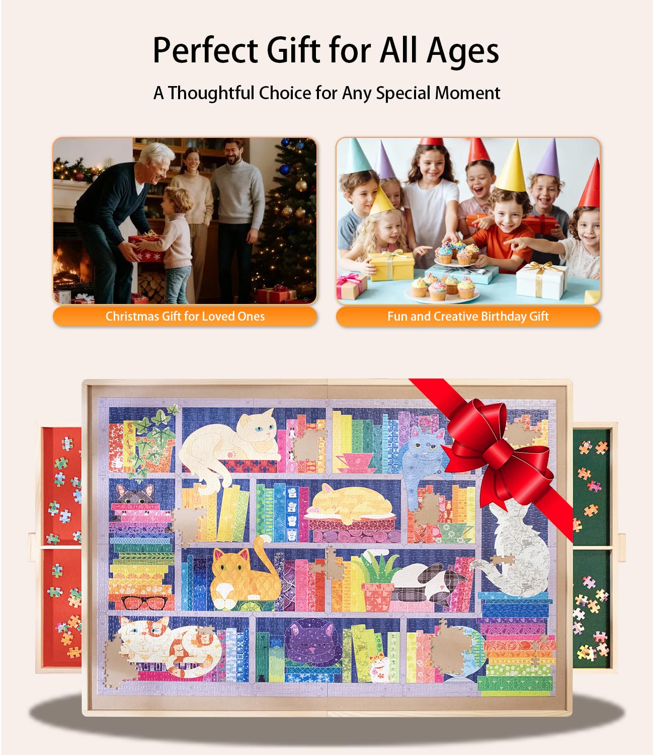 JOIN&JOY Foldable Puzzle Table with Legs — 34x25-Inch Wood Puzzle Board with Drawers & Covers