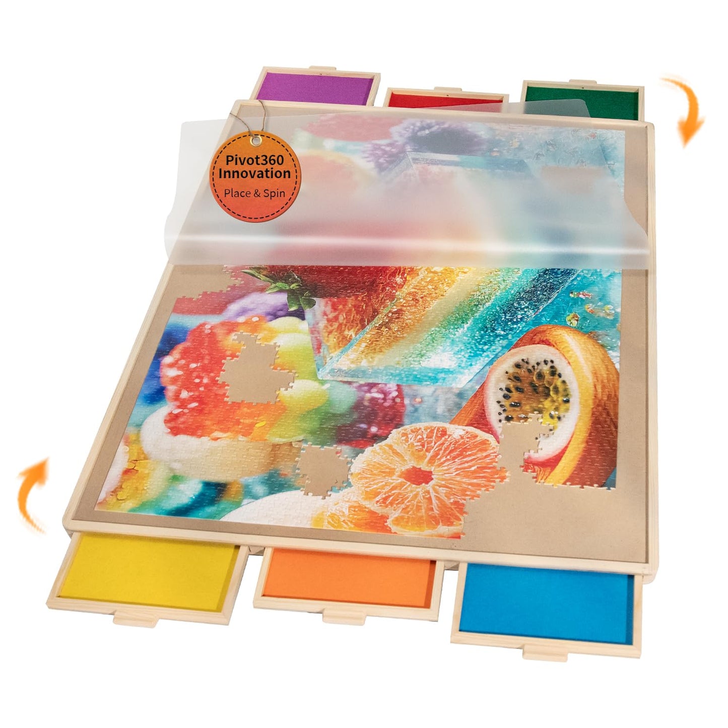 Join&Joy Puzzle Board Pro – 6-Drawer Wooden Puzzle Table, 34 x 25 in, 1,500-Piece Capacity