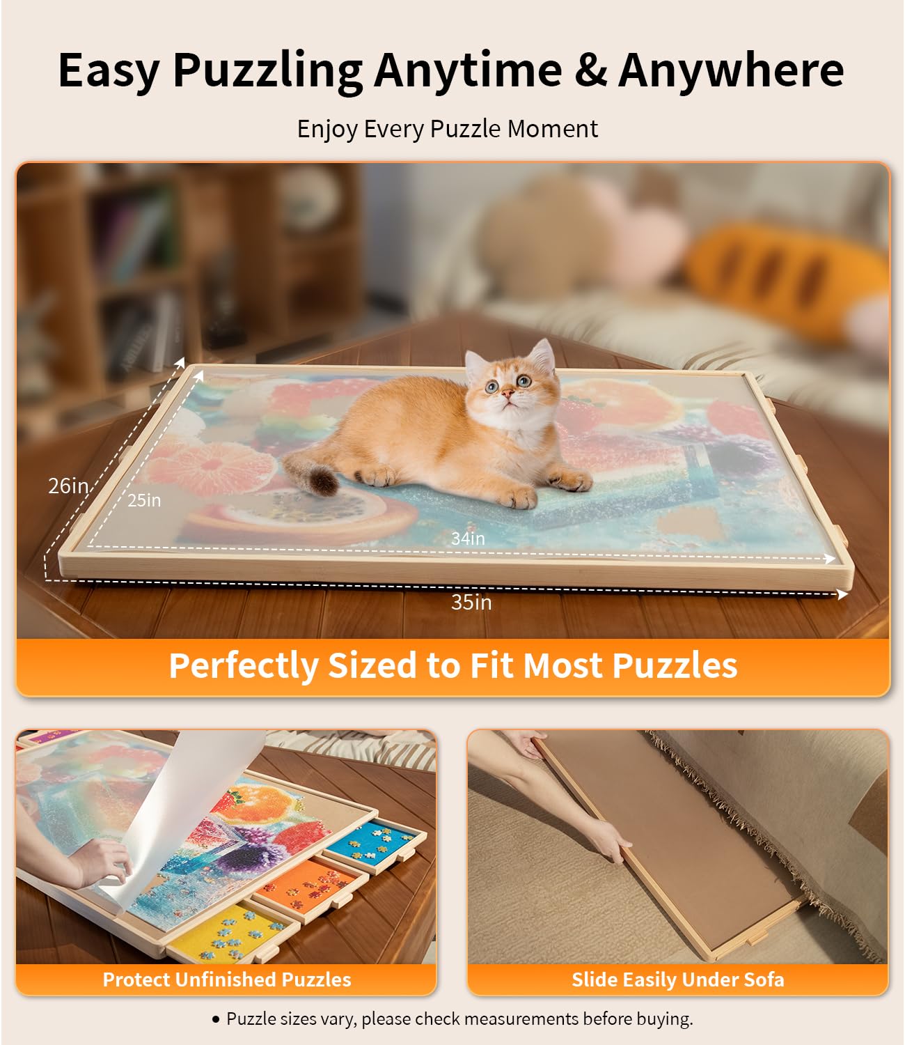 Join&Joy Puzzle Board Pro – 6-Drawer Wooden Puzzle Table, 34 x 25 in, 1,500-Piece Capacity