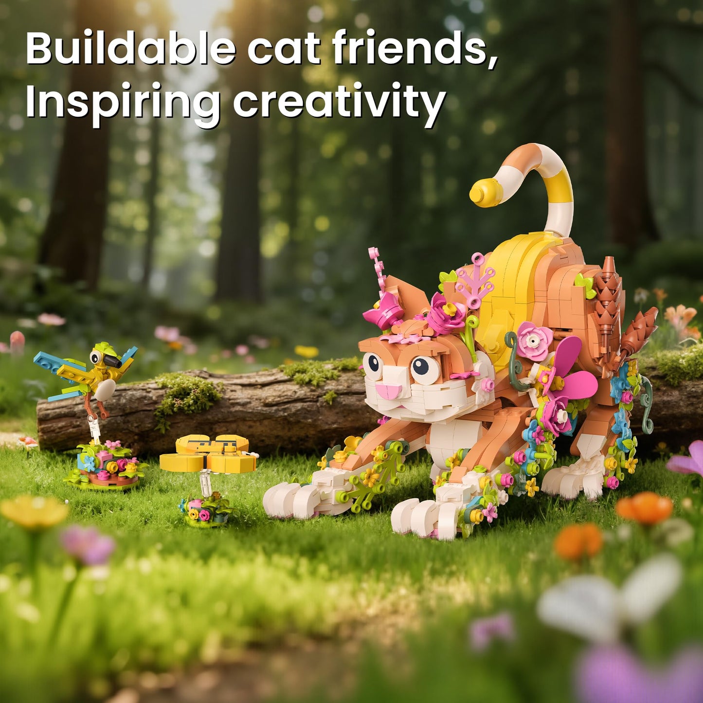 JOJO&Peach Cat and Flower Building Toy Set – 1038-Piece 3-in-1 Animals for Girls, Teens & Adults