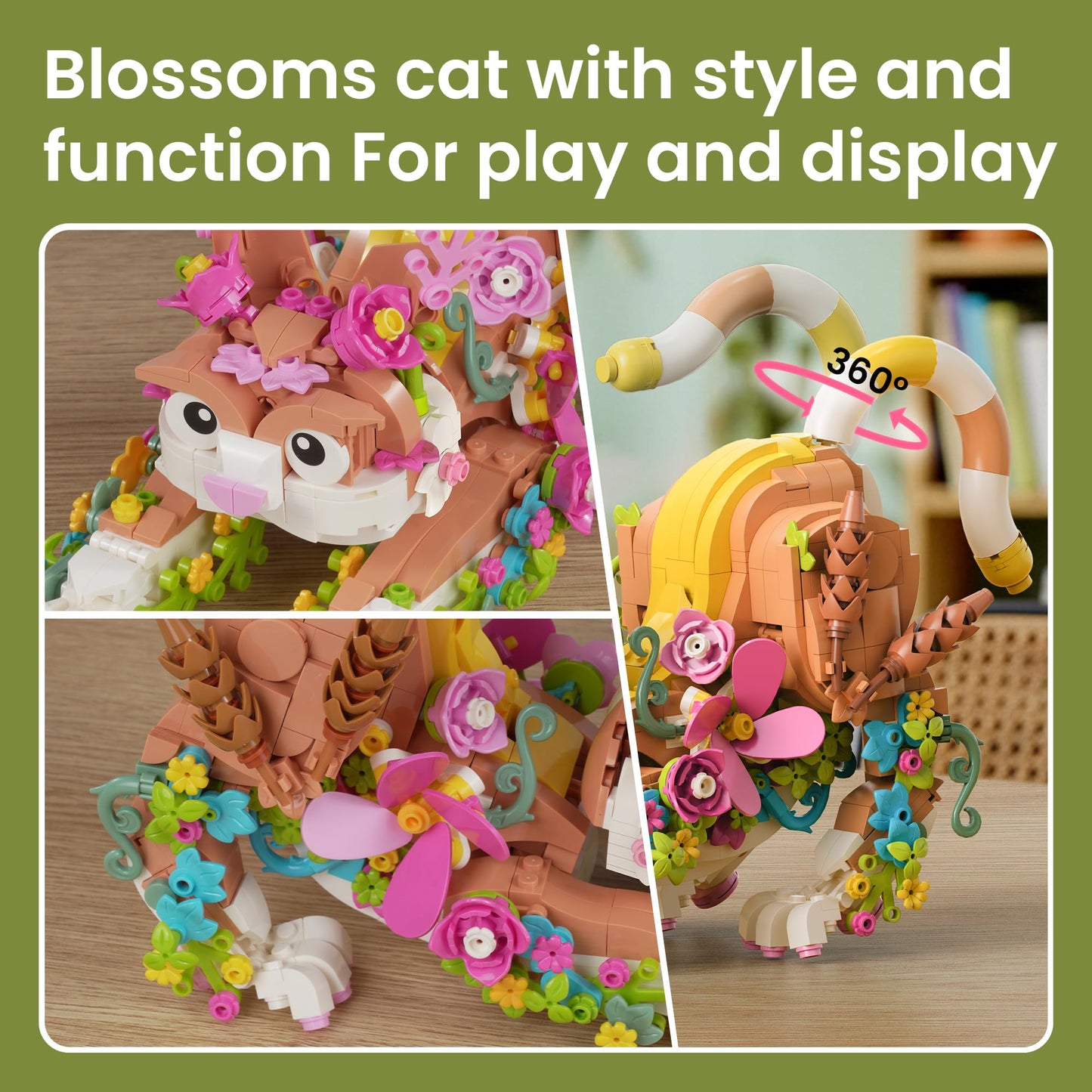 JOJO&Peach Cat and Flower Building Toy Set – 1038-Piece 3-in-1 Animals for Girls, Teens & Adults