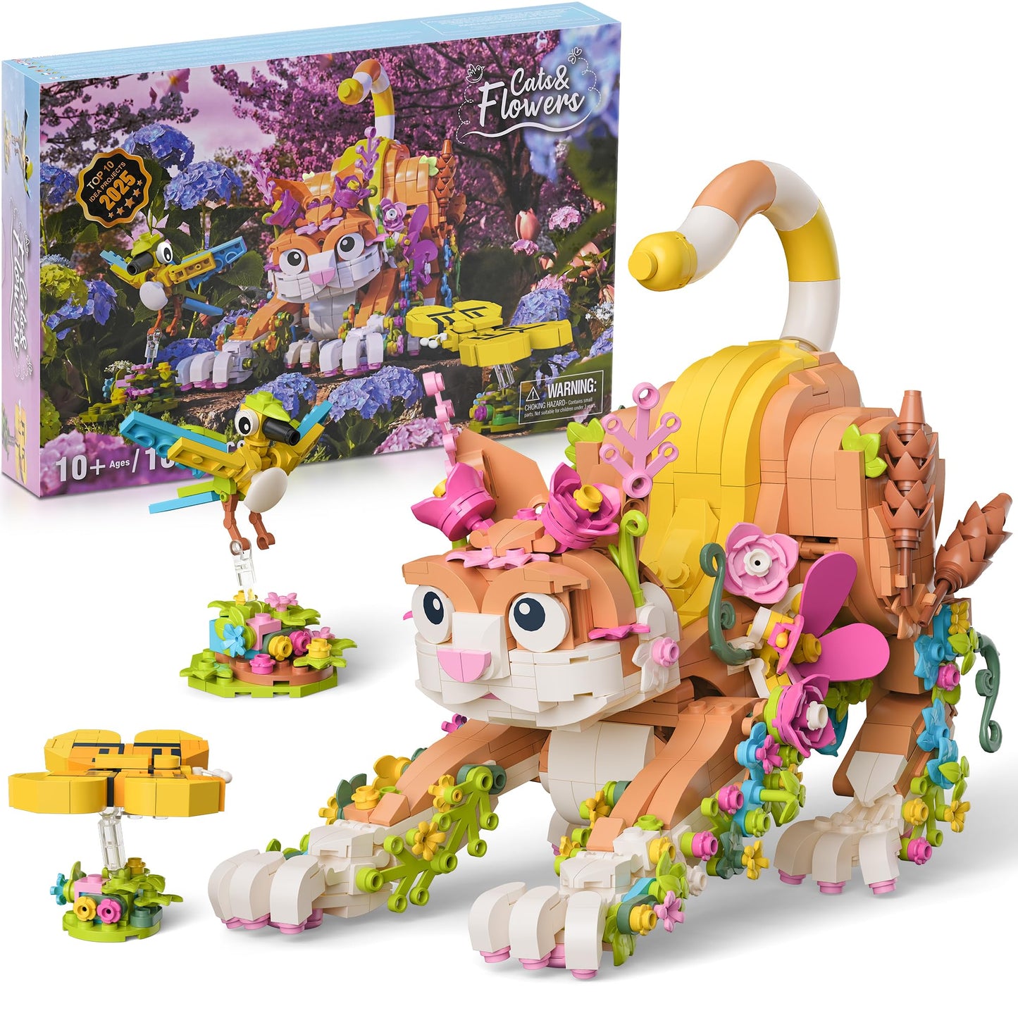 JOJO&Peach Cat and Flower Building Toy Set – 1038-Piece 3-in-1 Animals for Girls, Teens & Adults