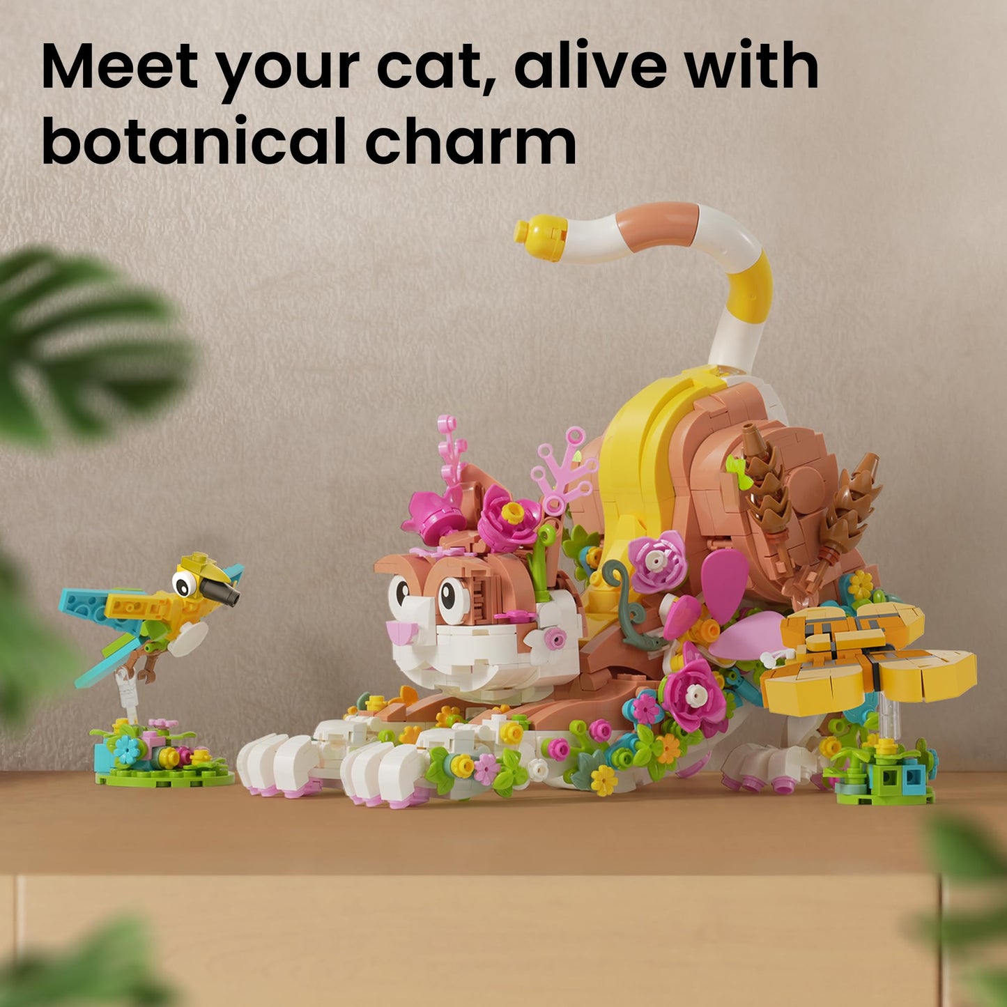 JOJO&Peach Cat and Flower Building Toy Set – 1038-Piece 3-in-1 Animals for Girls, Teens & Adults