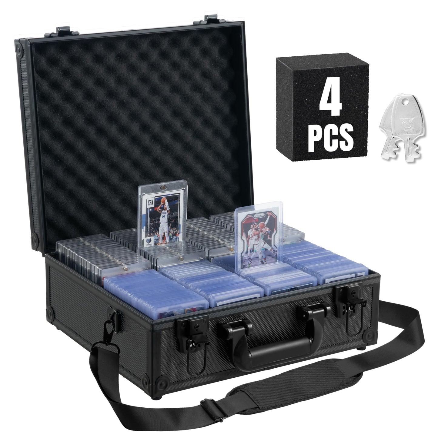 JOJOUP Toploader Box – 650+ Top Loaders, Lockable Aluminum Card Case (Black)