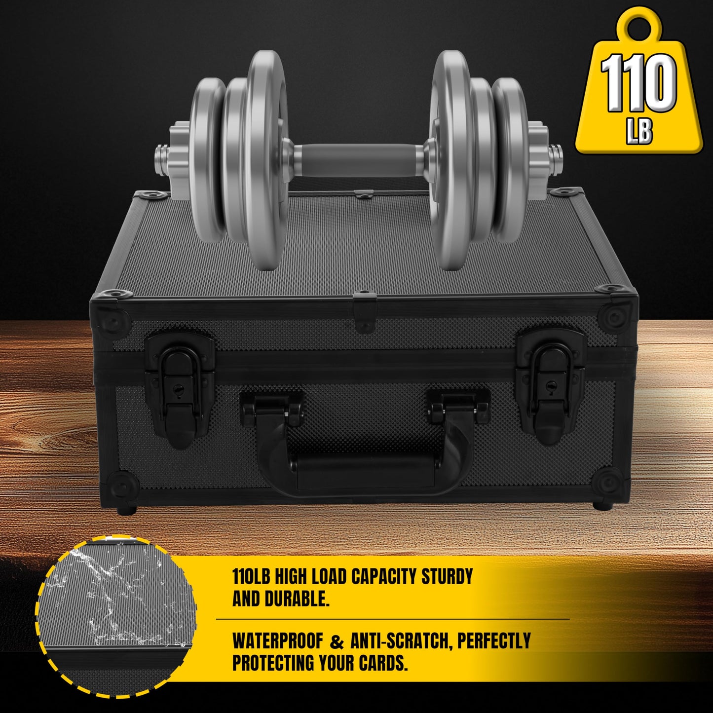 JOJOUP Toploader Box – 650+ Top Loaders, Lockable Aluminum Card Case (Black)