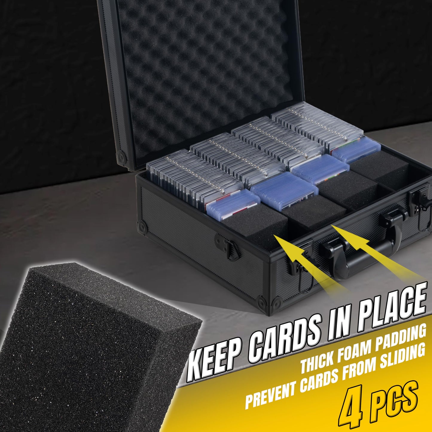 JOJOUP Toploader Box – 650+ Top Loaders, Lockable Aluminum Card Case (Black)