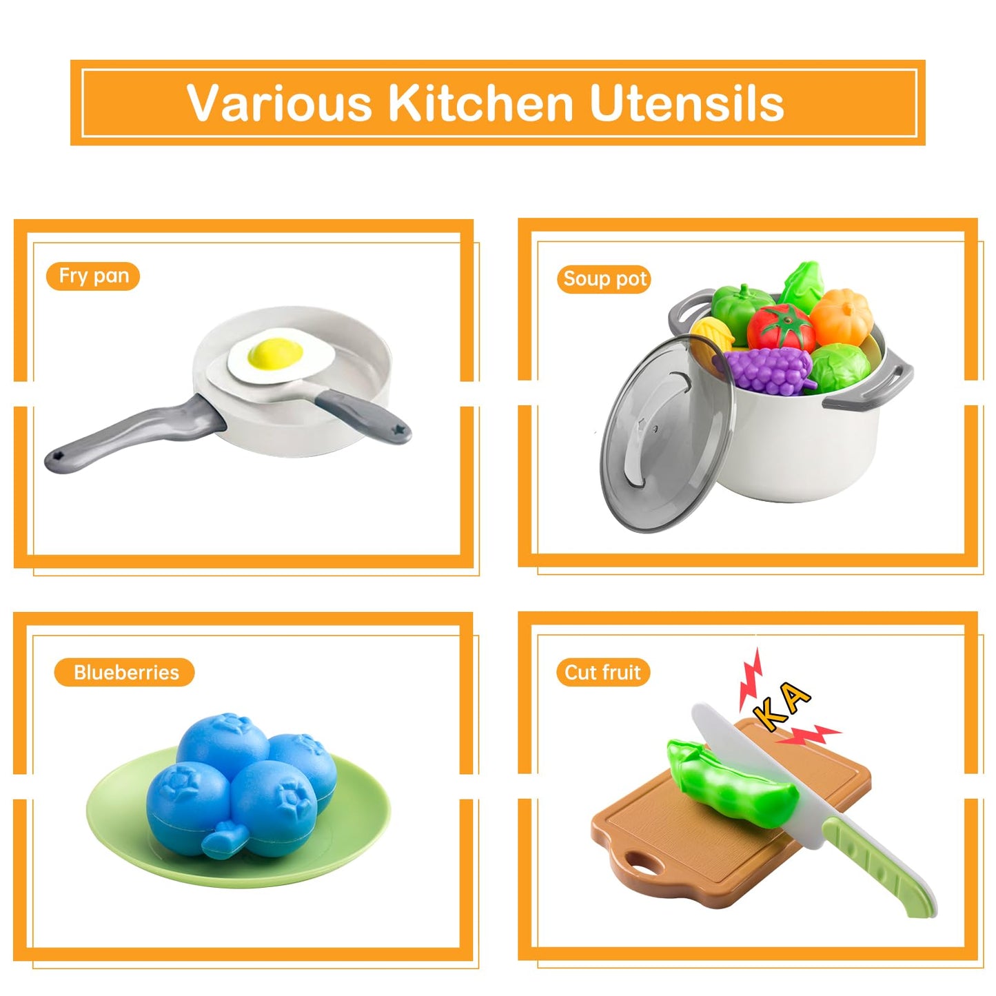 JOKERKING 35-Piece Kids Kitchen Toy Set (White) | Pretend Play Pots, Pans & Food