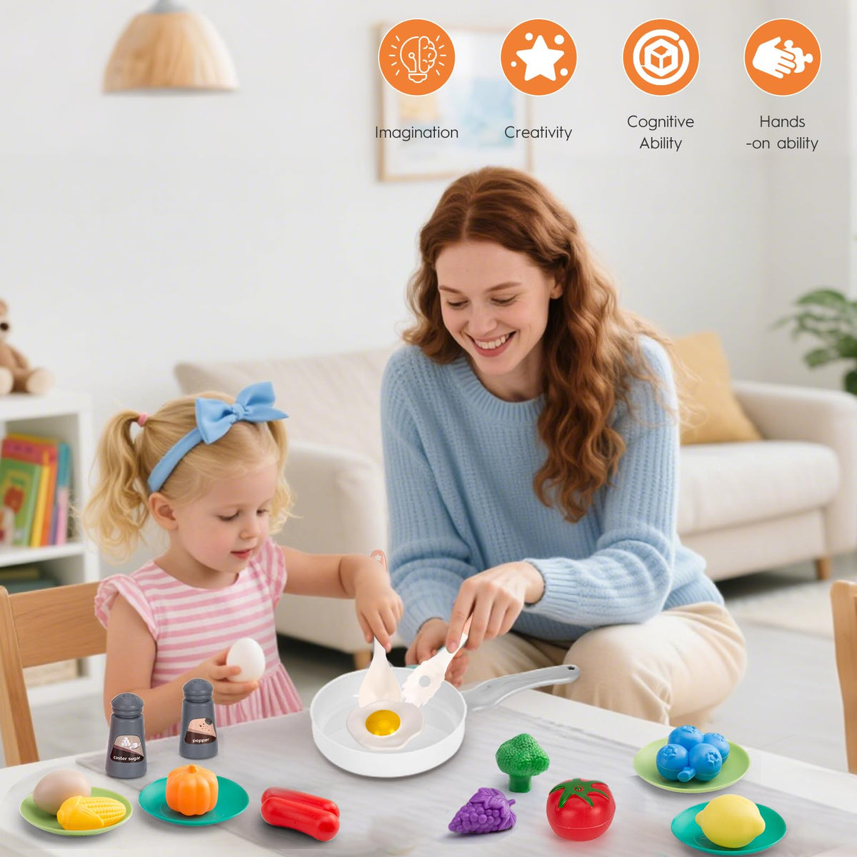 JOKERKING 35-Piece Kids Kitchen Toy Set (White) | Pretend Play Pots, Pans & Food