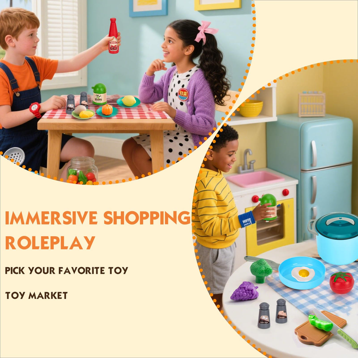 JOKERKING 35Pcs Kids Kitchen Toy Set Turquoise – Pretend Play Pots, Pans, Utensils & Food