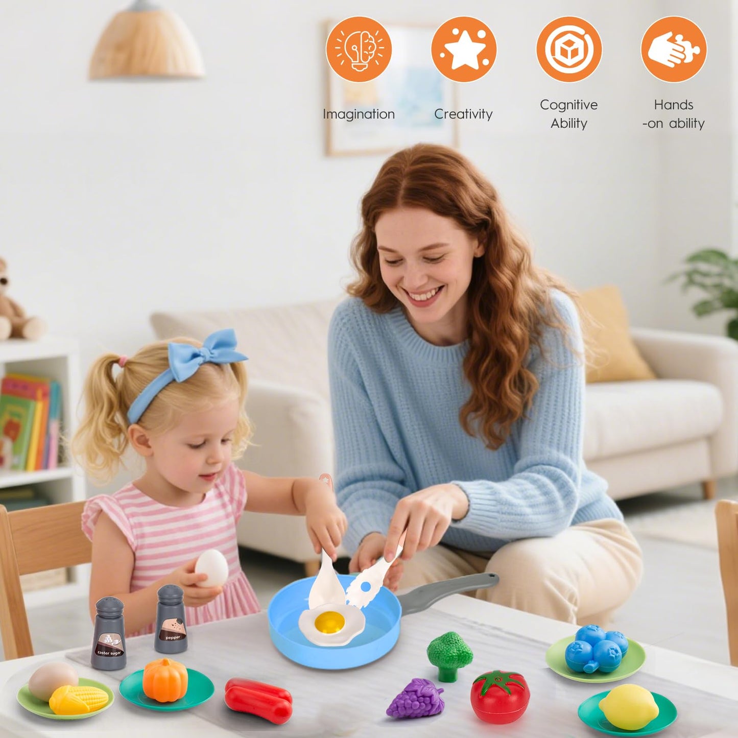 JOKERKING 35-Piece Kids Kitchen Toy Set — Pretend Play Pots, Pans, Utensils & Food (Blue)