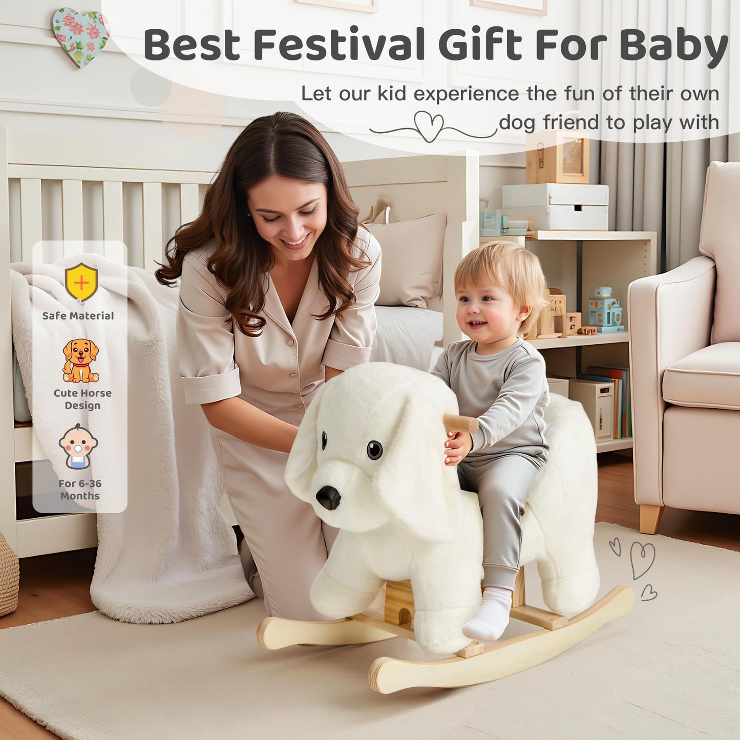 JOLIE VALLEE TOYS & HOME Labrador Baby Rocking Horse – Wooden Ride-on Toy for Toddlers
