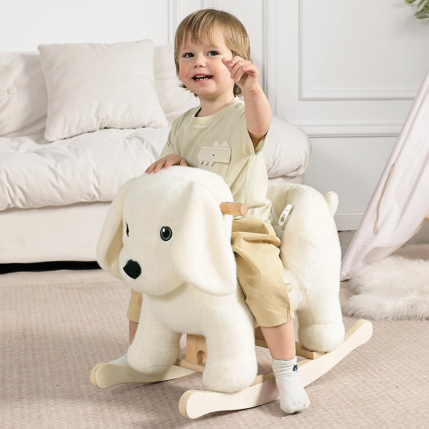 JOLIE VALLEE TOYS & HOME Labrador Baby Rocking Horse – Wooden Ride-on Toy for Toddlers