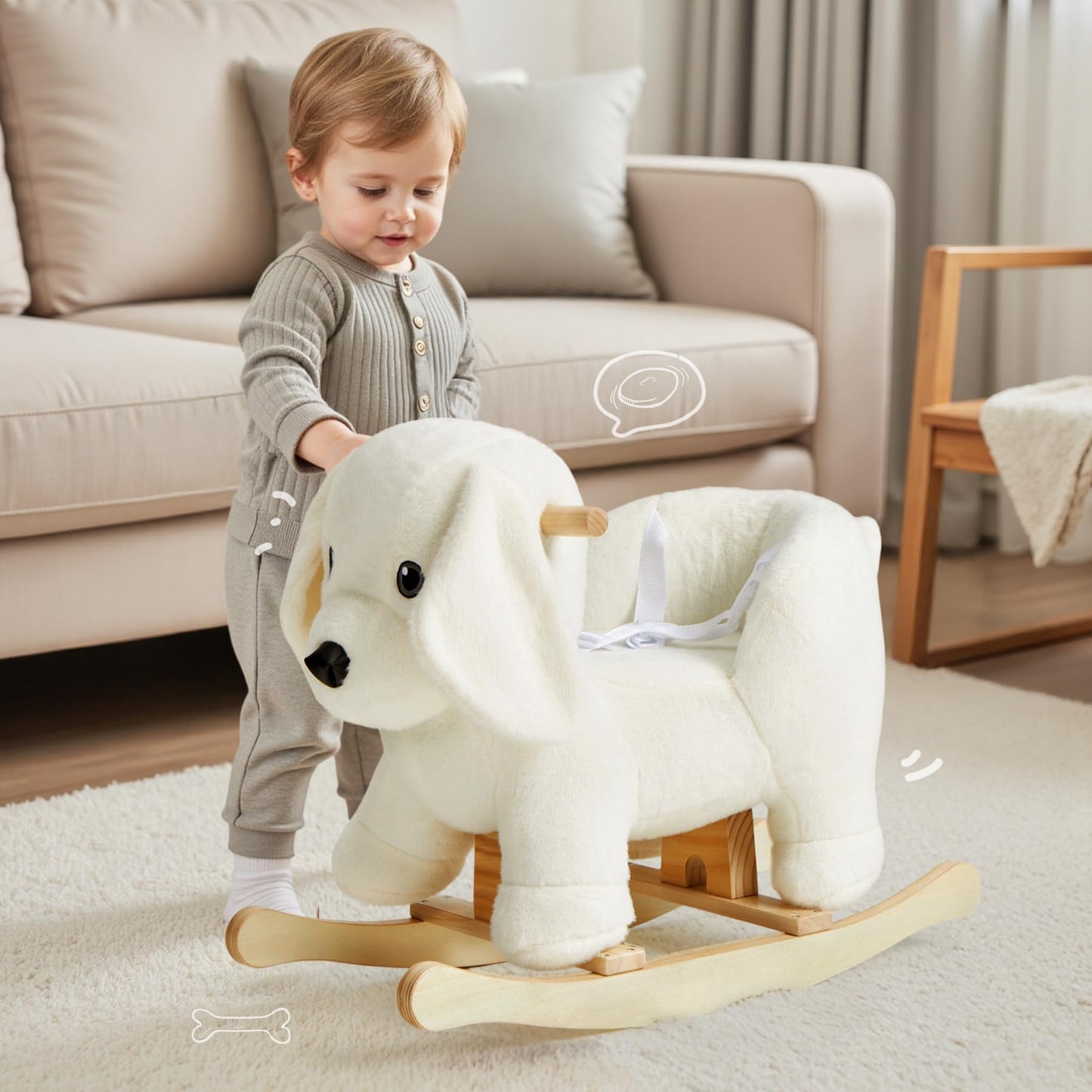 JOLIE VALLEE TOYS & HOME Labrador Baby Rocking Horse – Wooden Ride-on Toy for Toddlers