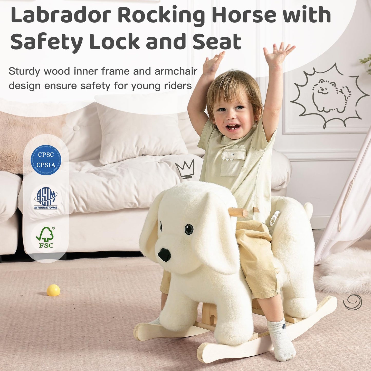 JOLIE VALLEE TOYS & HOME Labrador Baby Rocking Horse – Wooden Ride-on Toy for Toddlers