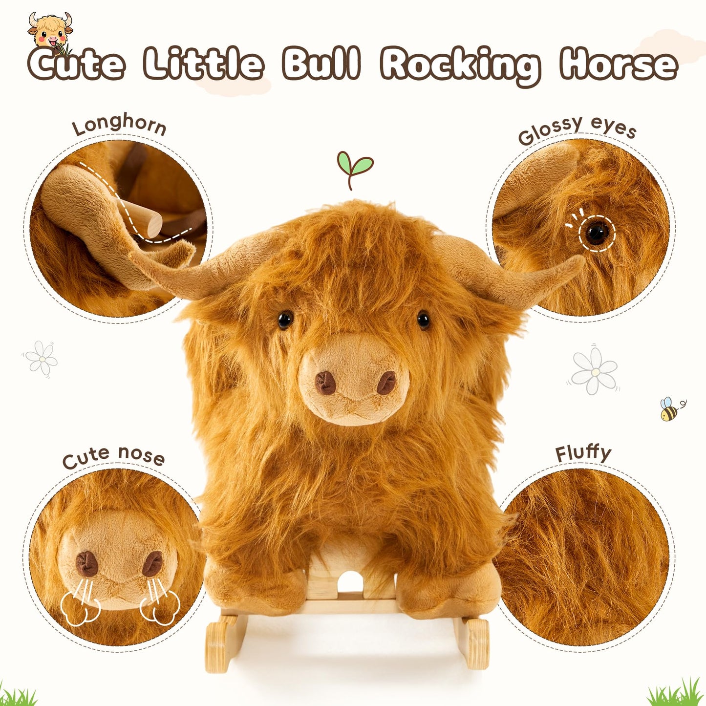 JOLIE VALLÉE TOYS & HOME – Highlander Cattle Wooden Baby Rocking Horse for Toddlers