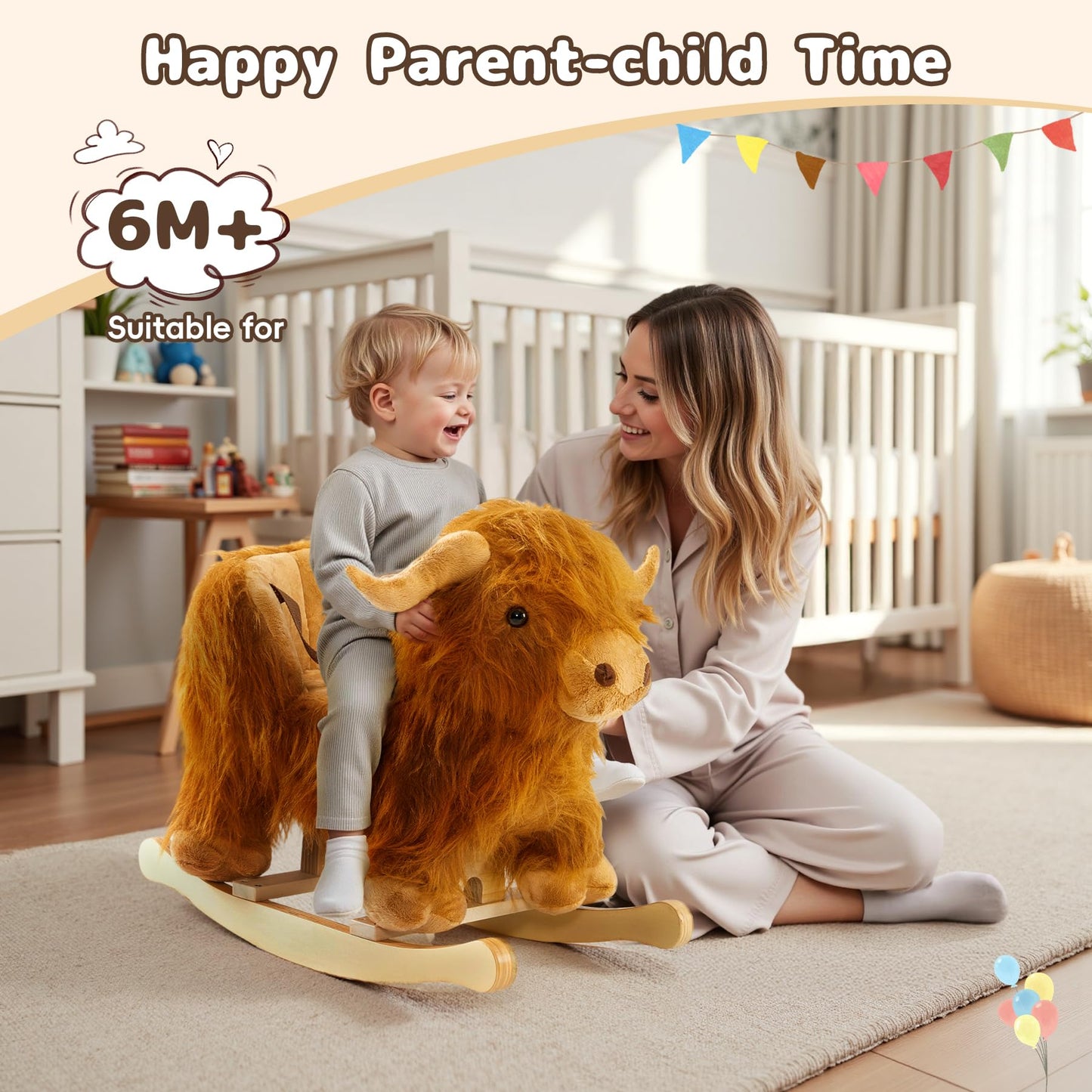 JOLIE VALLÉE TOYS & HOME – Highlander Cattle Wooden Baby Rocking Horse for Toddlers