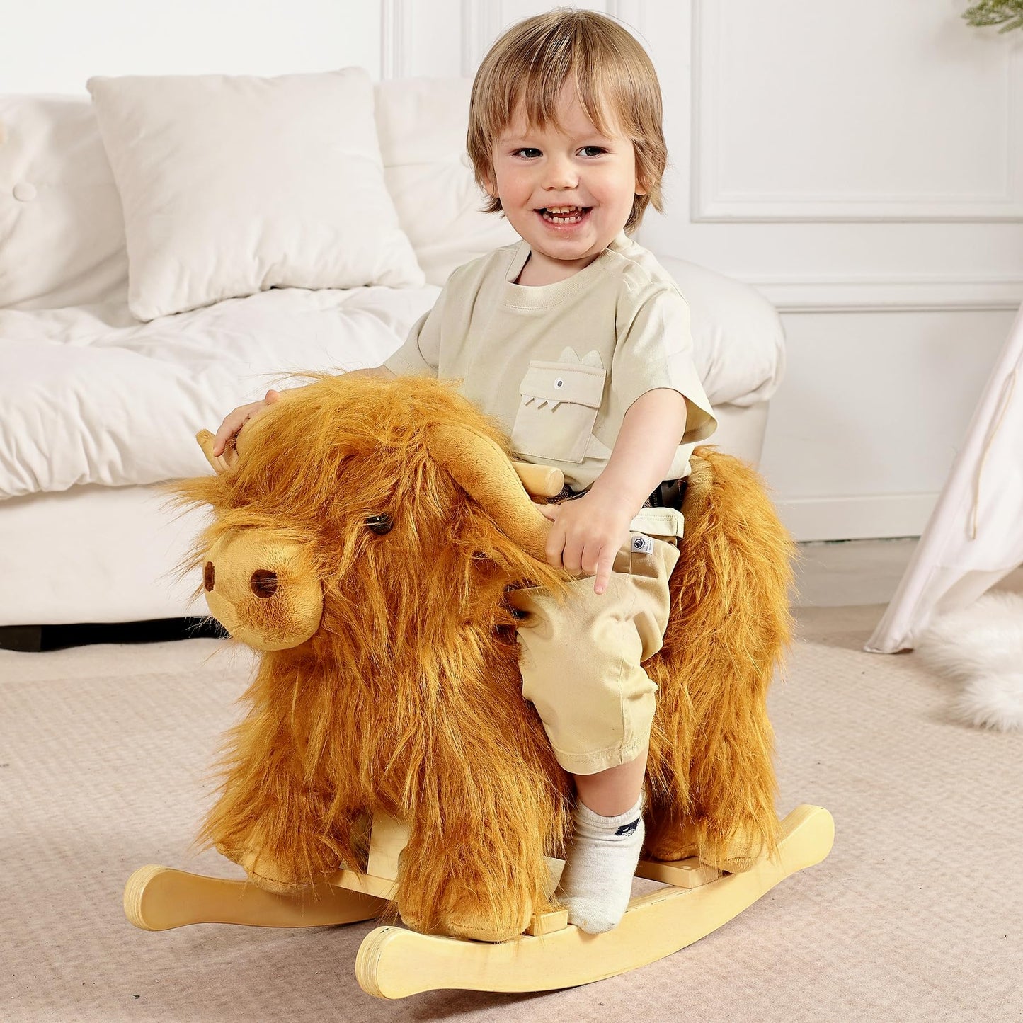 JOLIE VALLÉE TOYS & HOME – Highlander Cattle Wooden Baby Rocking Horse for Toddlers
