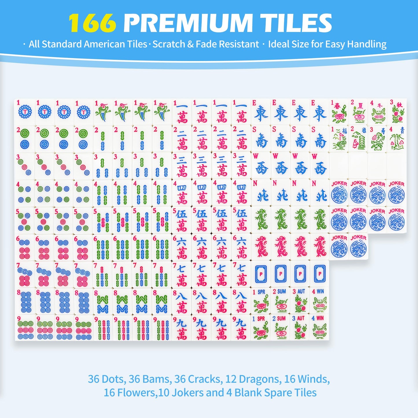 Jolitac American Mahjong Game Set – 166 Premium Tiles, 1.2-Inch Tiles, Carry Bag