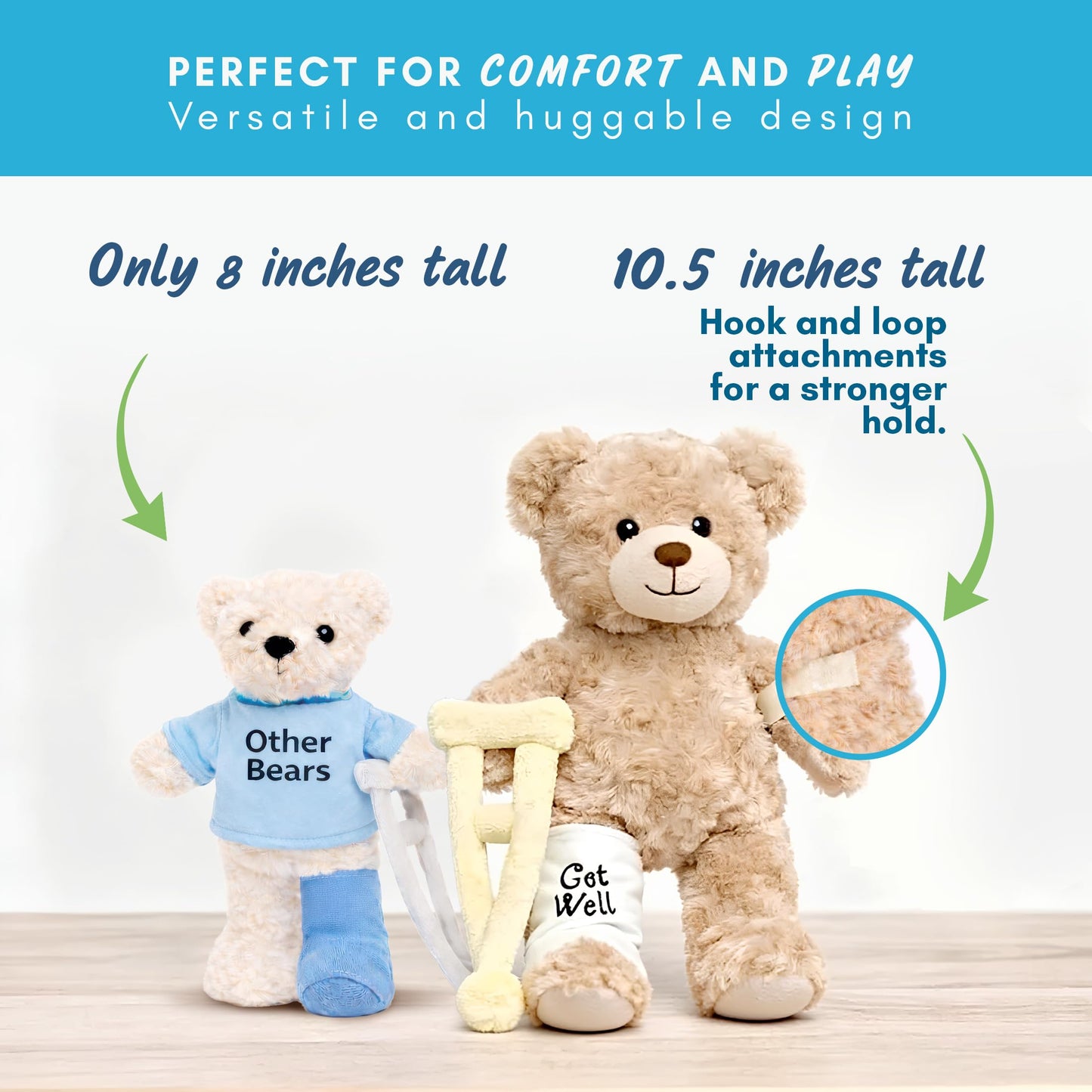 Jolitee Broken Leg Teddy Bear with Reversible Cast & Crutch – 10.5 in Get Well Gift
