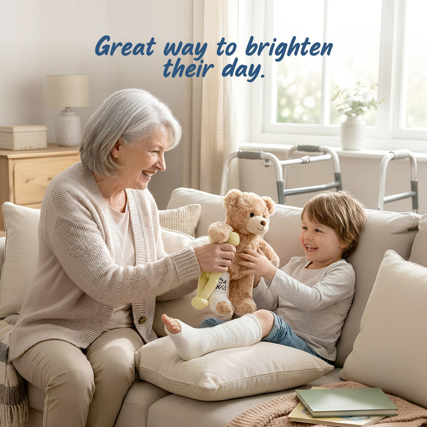 Jolitee Broken Leg Teddy Bear with Reversible Cast & Crutch – 10.5 in Get Well Gift