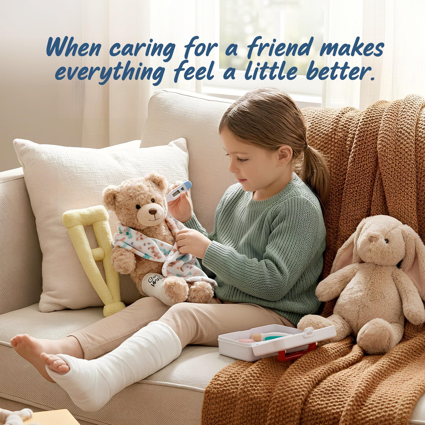 Jolitee Broken Leg Teddy Bear with Reversible Cast & Crutch – 10.5 in Get Well Gift