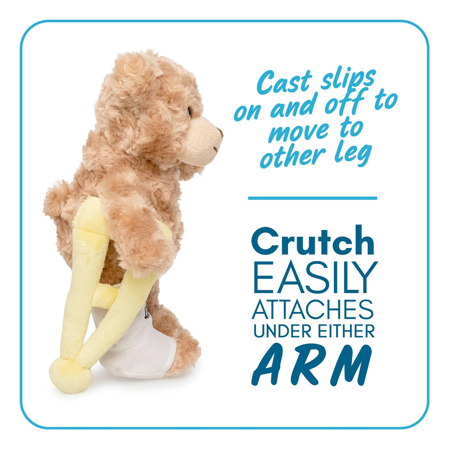 Jolitee Broken Leg Teddy Bear with Reversible Cast & Crutch – 10.5 in Get Well Gift