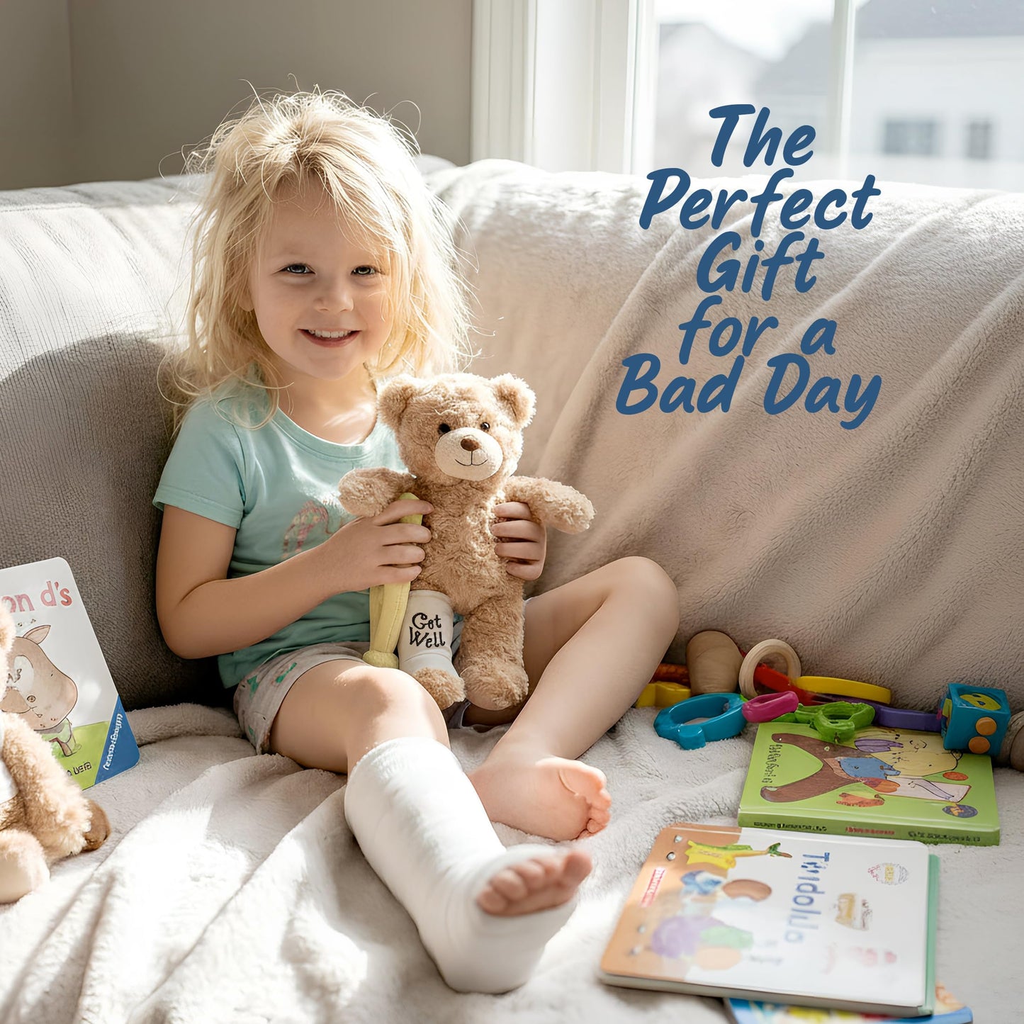 Jolitee Broken Leg Teddy Bear with Reversible Cast & Crutch – 10.5 in Get Well Gift