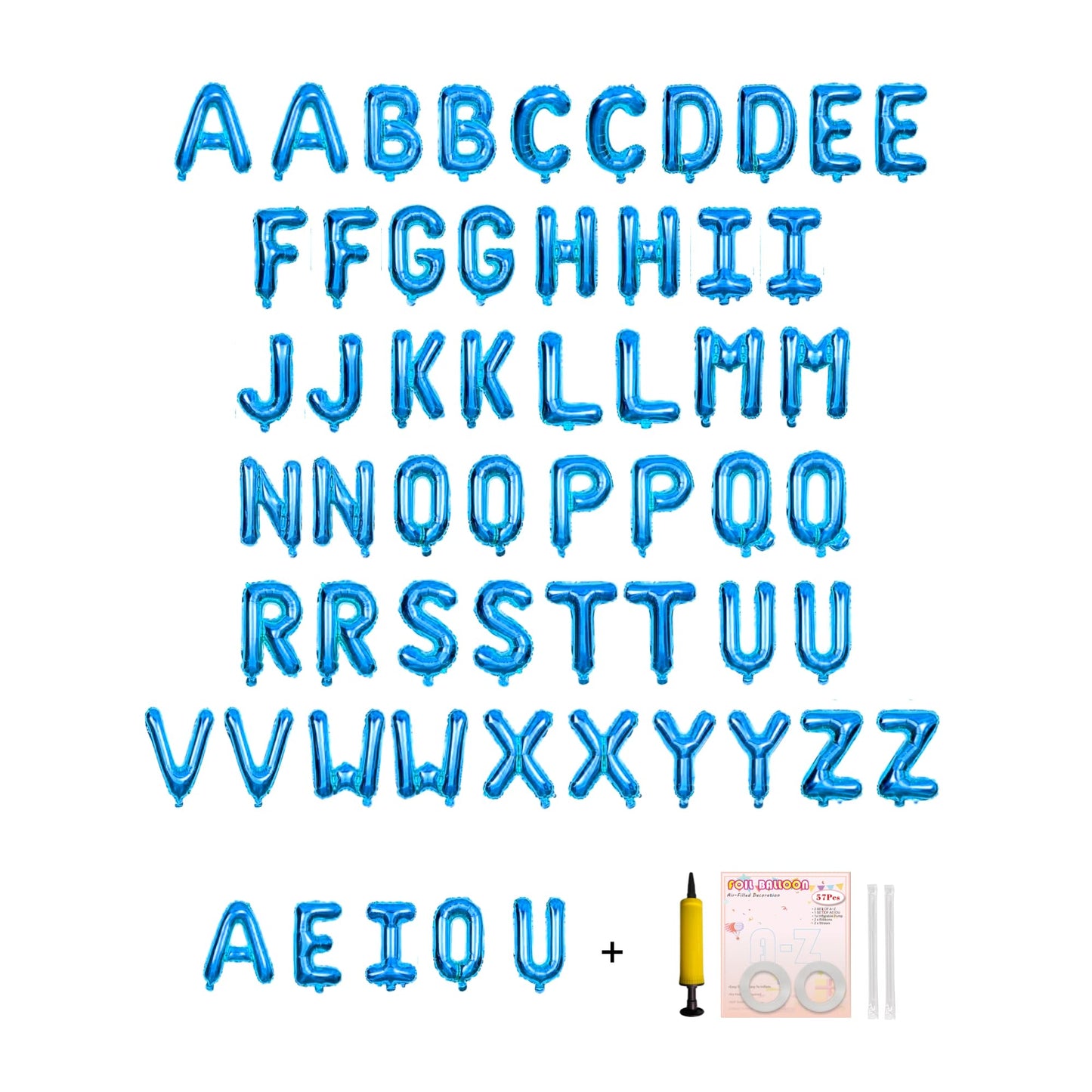 Jolixiraz 58-Piece Alphabet Balloons A-Z & AEIOU – 16-Inch Mylar Foil Set in Medium Blue