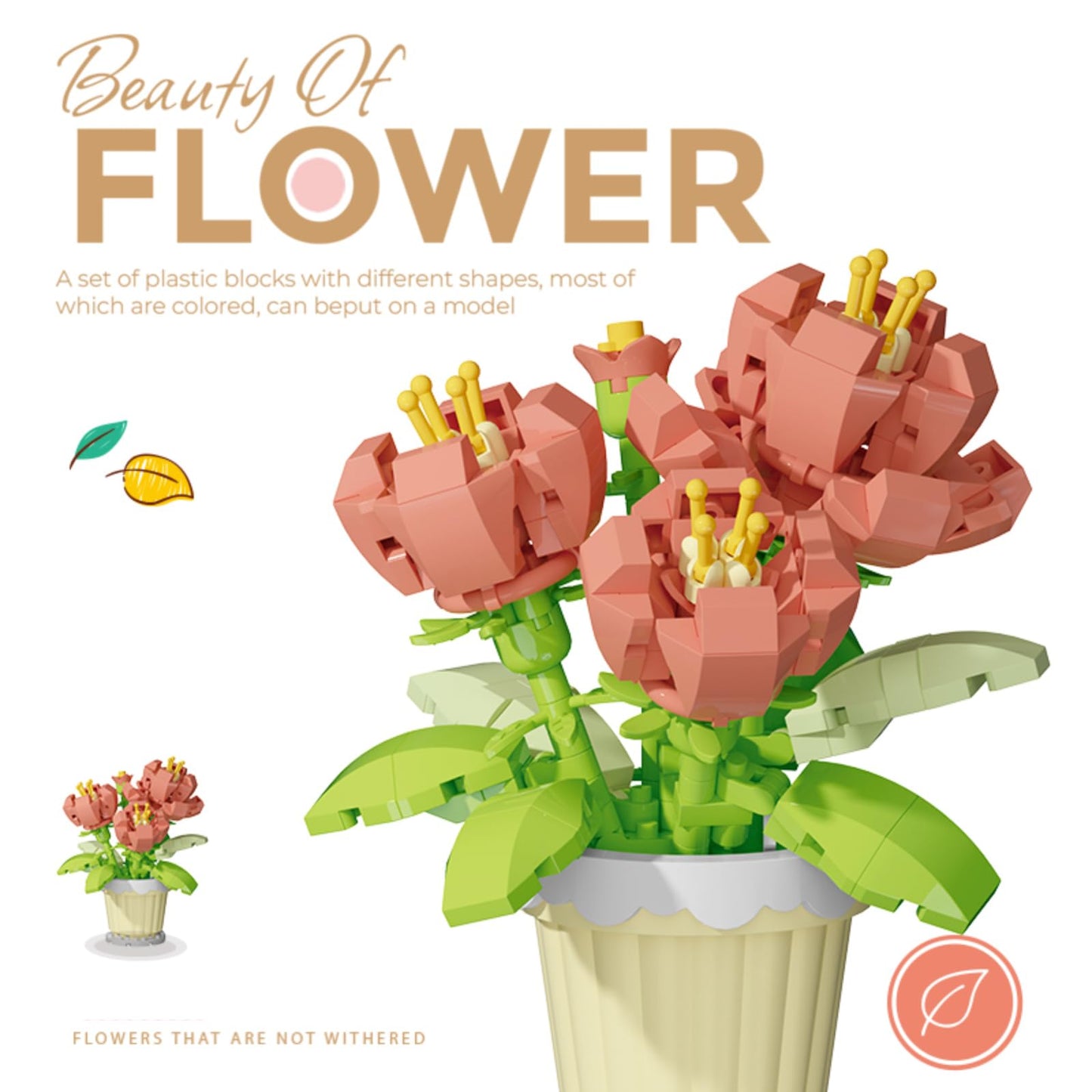 Jollcnoia Peony Mini Flower Bonsai Blocks | DIY Flower Pot Building Toys
