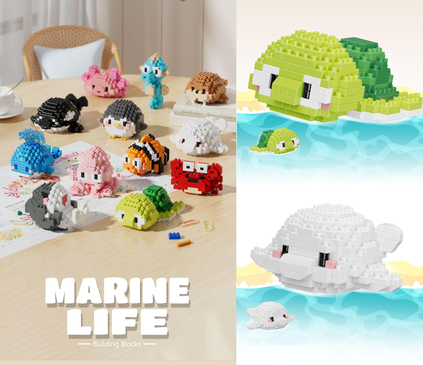 Jollcnoia Penguins Sea Life Blocks - Cute Marine Creature Mini Build Toys