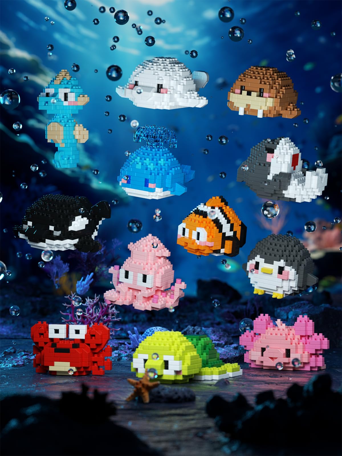 Jollcnoia Penguins Sea Life Blocks - Cute Marine Creature Mini Build Toys