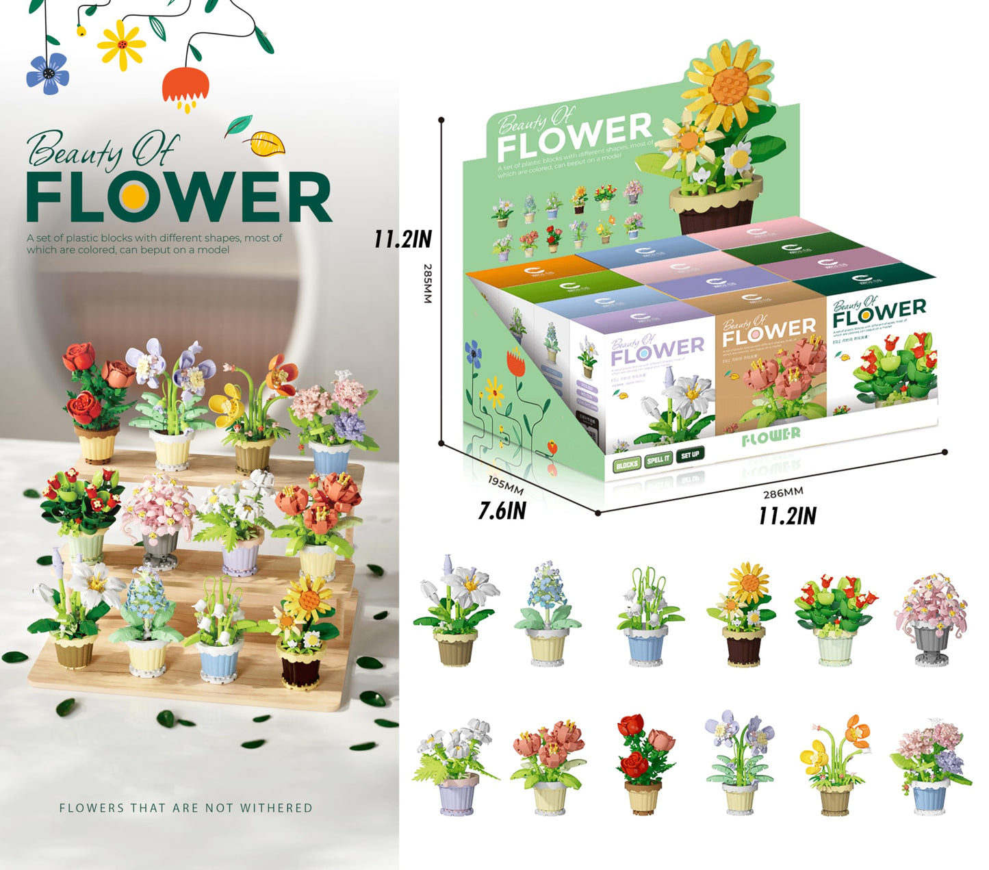 Jollcnoia 12-Set Mini Flower Potted Bonsai Building Blocks | DIY Floral Decor