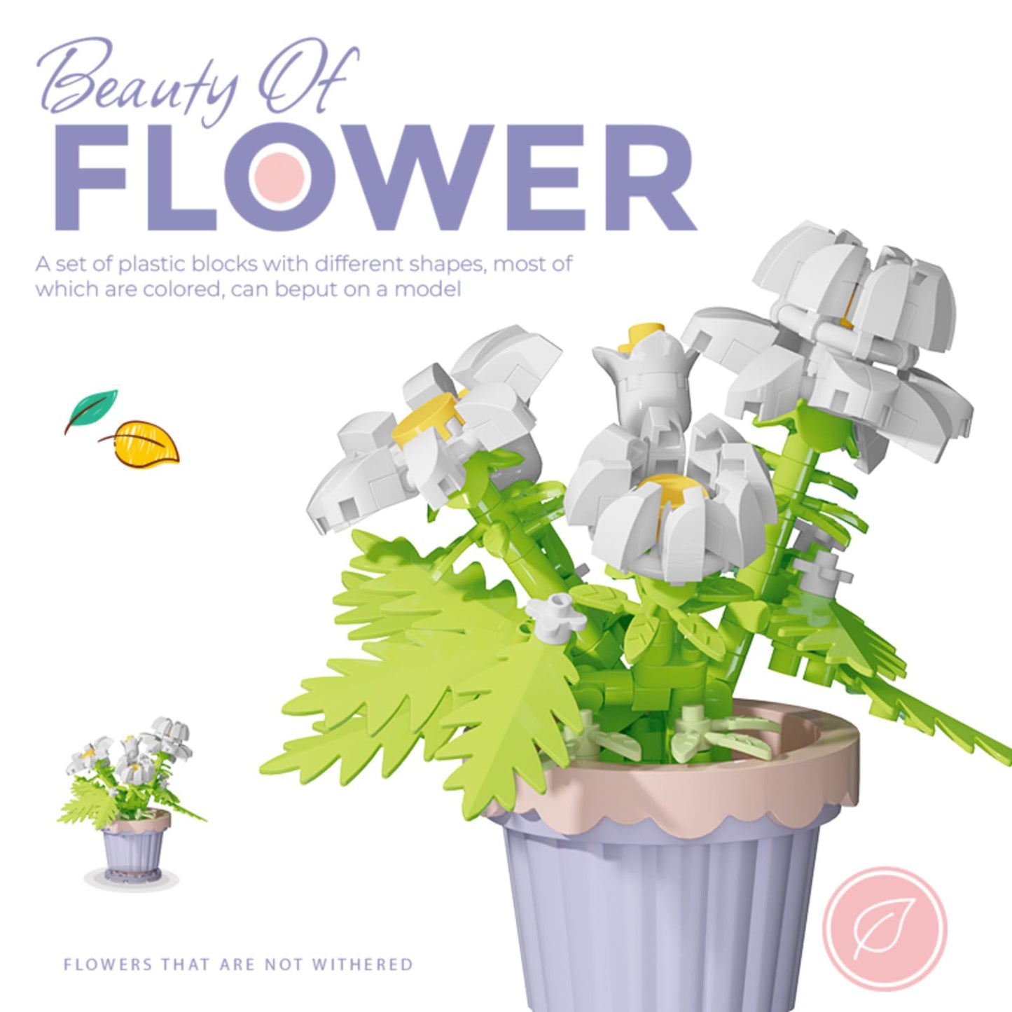 Jollcnoia Daisy Mini Flower Potted Plant Bonsai Building Blocks | Botanical DIY Toy