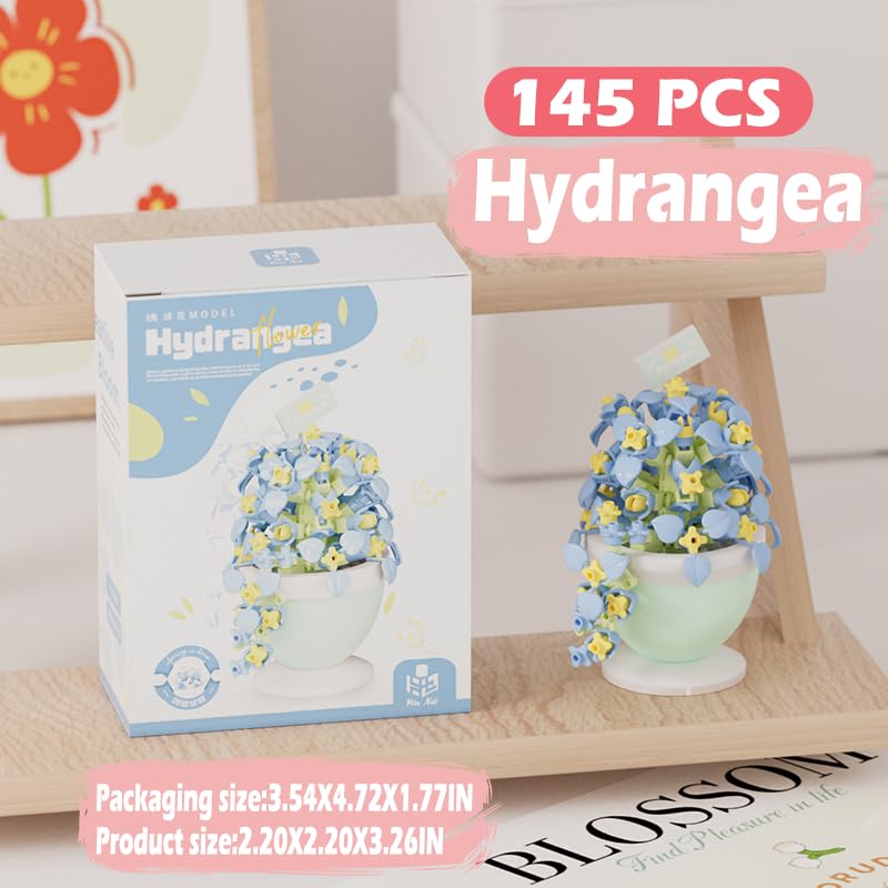 Jollcnoia Hydrangea Mini Flower Bonsai Building Toy – DIY Potted Plant Blocks