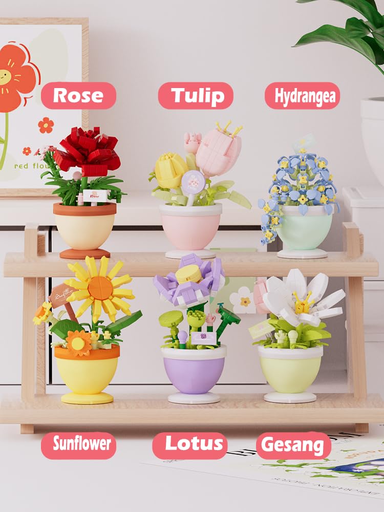 Jollcnoia Hydrangea Mini Flower Bonsai Building Toy – DIY Potted Plant Blocks