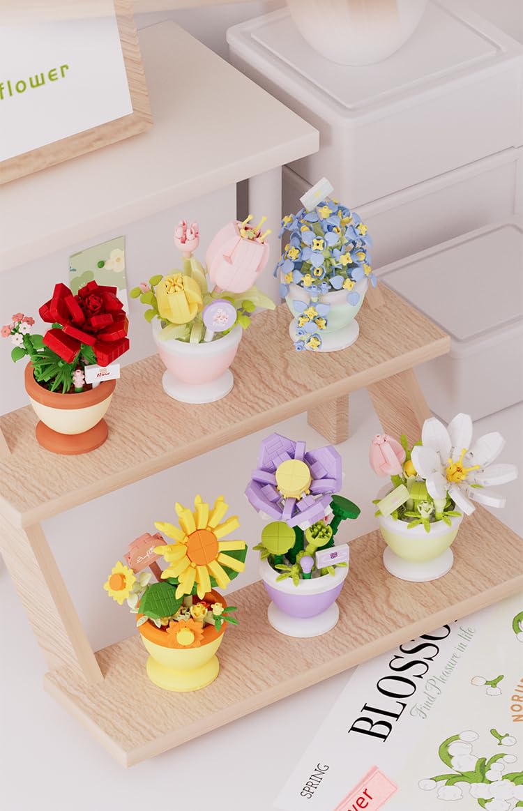 Jollcnoia Hydrangea Mini Flower Bonsai Building Toy – DIY Potted Plant Blocks