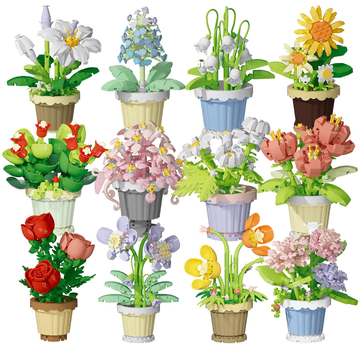 Jollcnoia 12-Set Mini Flower Potted Bonsai Building Blocks | DIY Floral Decor
