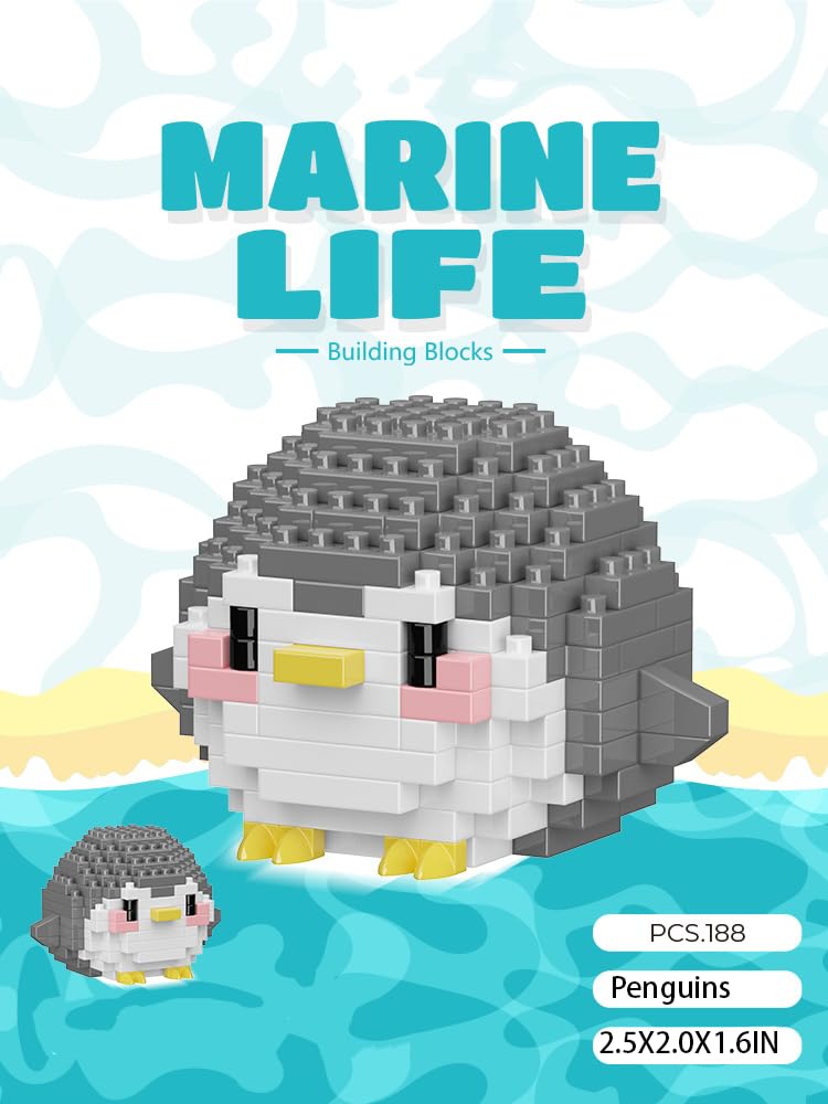 Jollcnoia Penguins Sea Life Blocks - Cute Marine Creature Mini Build Toys