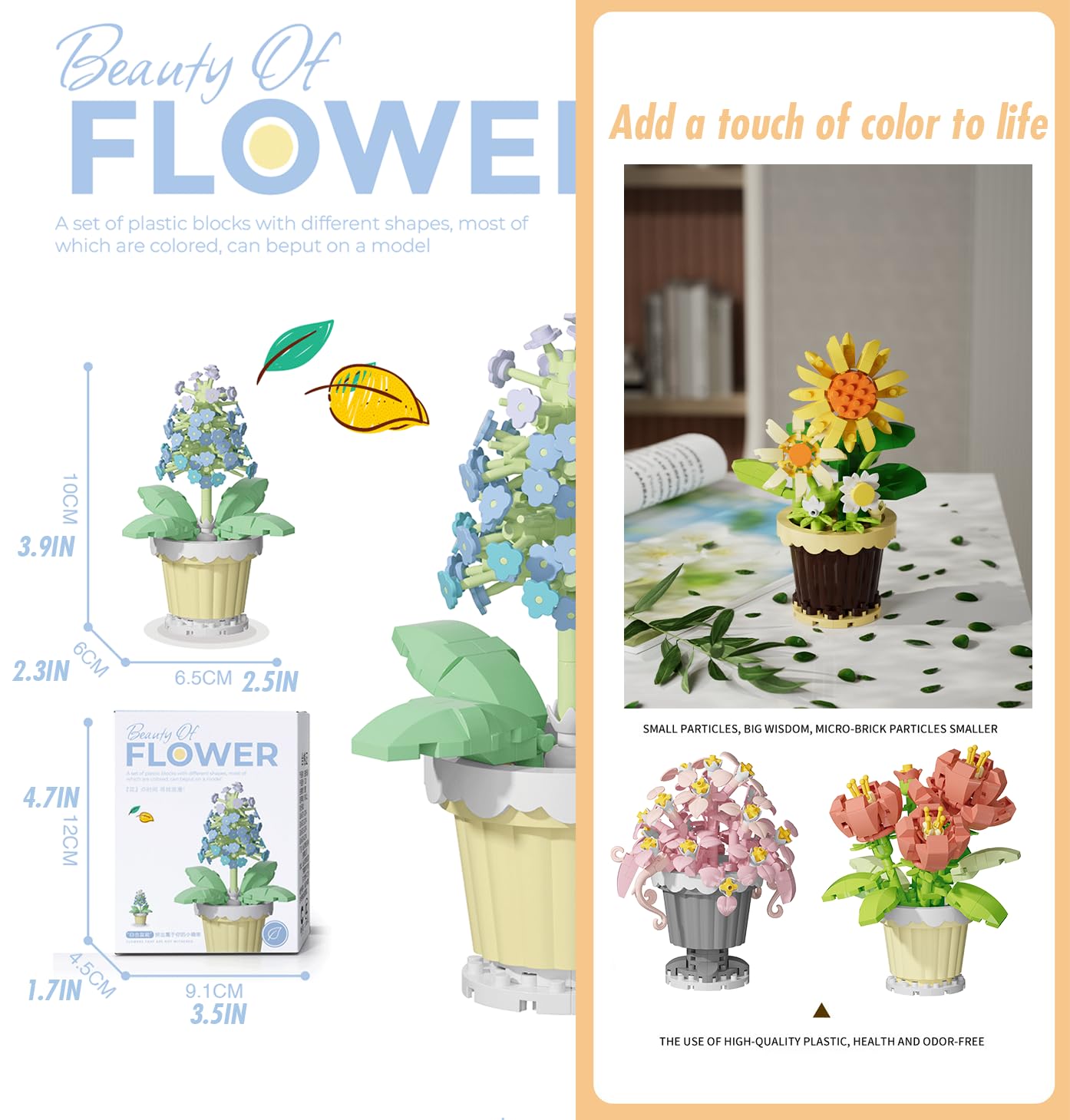 Jollcnoia Daisy Mini Flower Potted Plant Bonsai Building Blocks | Botanical DIY Toy
