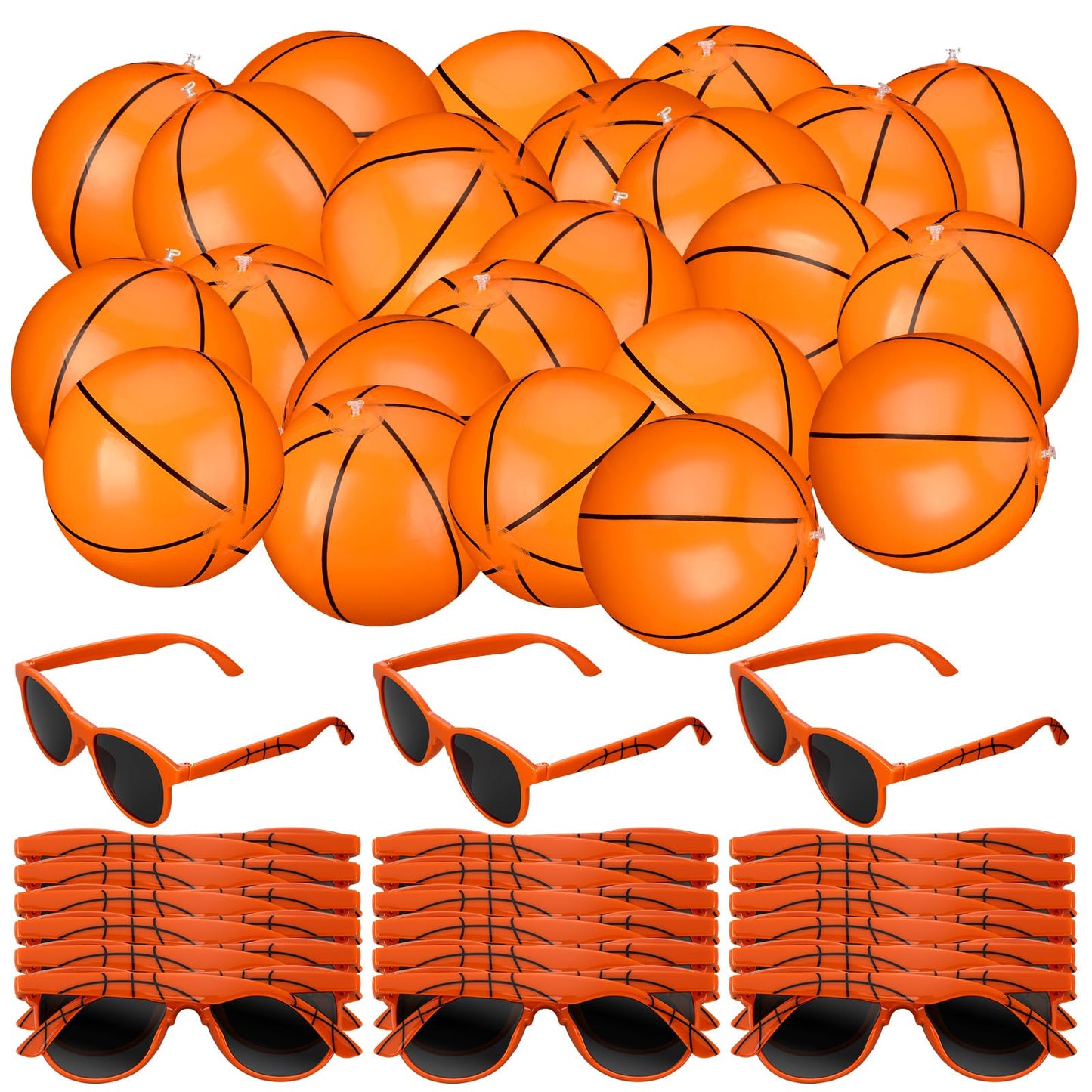 JolliLudo 48 Pcs Basketball Beach Balls & Sunglasses – 12-Inch Inflatable Pool Party Favors