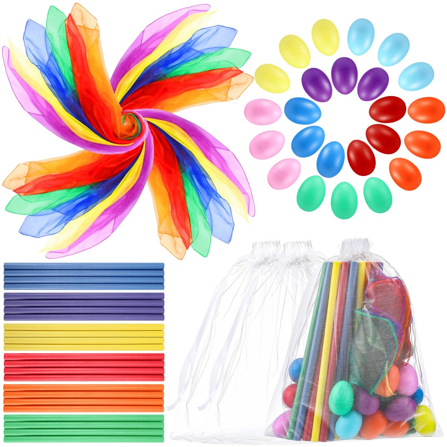 JolliLudo 24-Piece Music & Dance Party Set – Scarves, Sticks & Egg Shakers