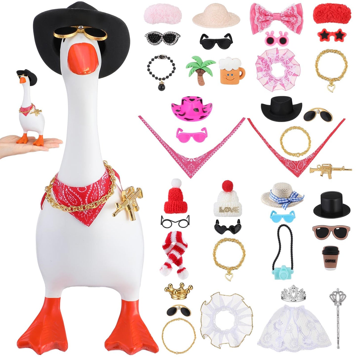 JolliLudo 12-Set 7-Inch Mini Desk Goose Outfits – Hats & Accessories for Magnetic Geese Statues (Vintage)