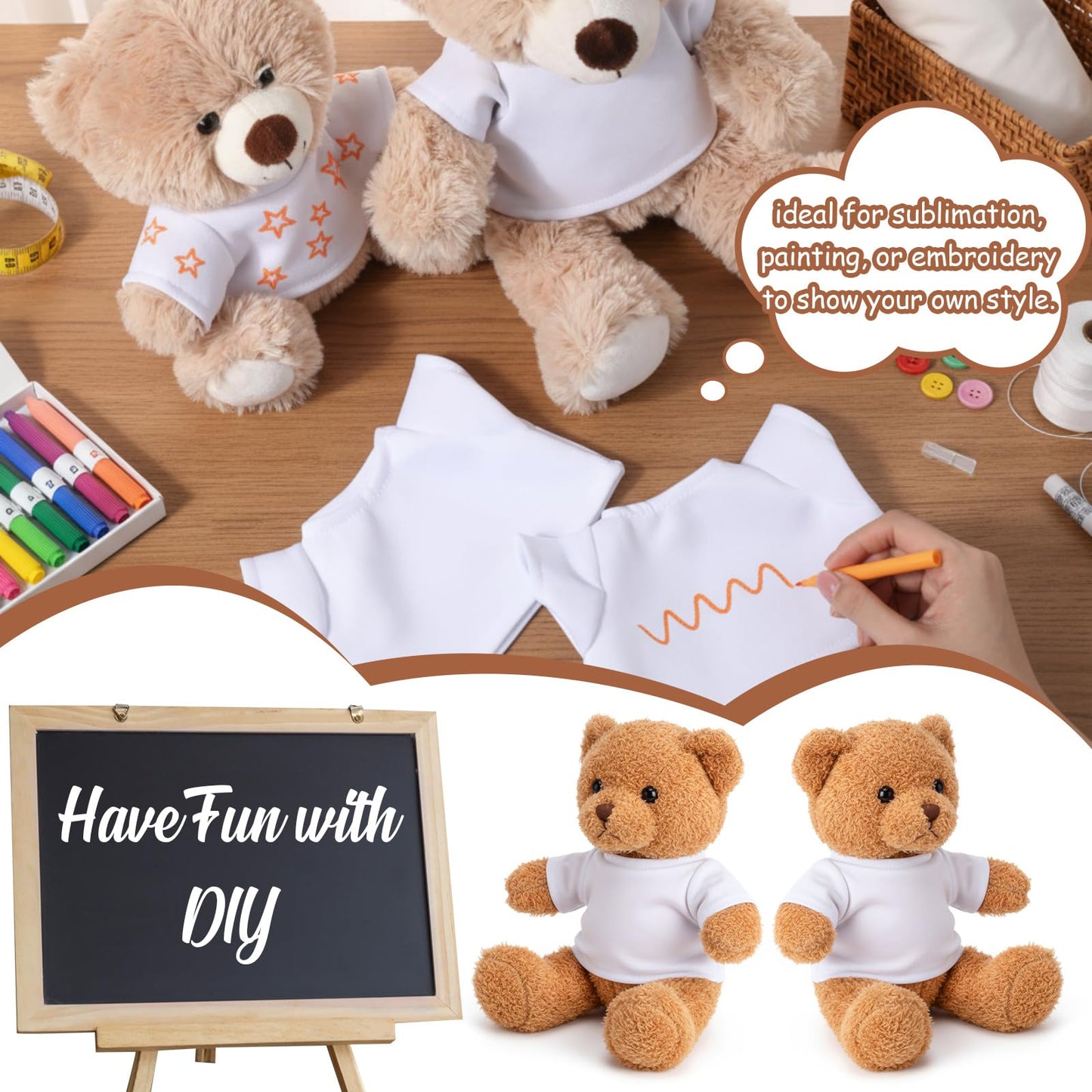 JolliLudo 24 Pcs DIY Teddy Bear Shirts – White Blank Clothing for 14-16 Inch Plush Bears