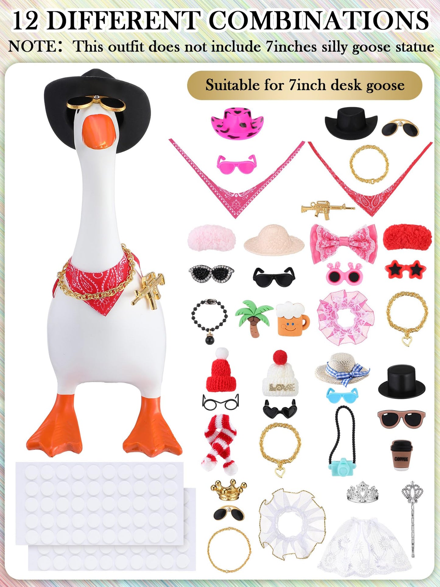 JolliLudo 12-Set 7-Inch Mini Desk Goose Outfits – Hats & Accessories for Magnetic Geese Statues (Vintage)