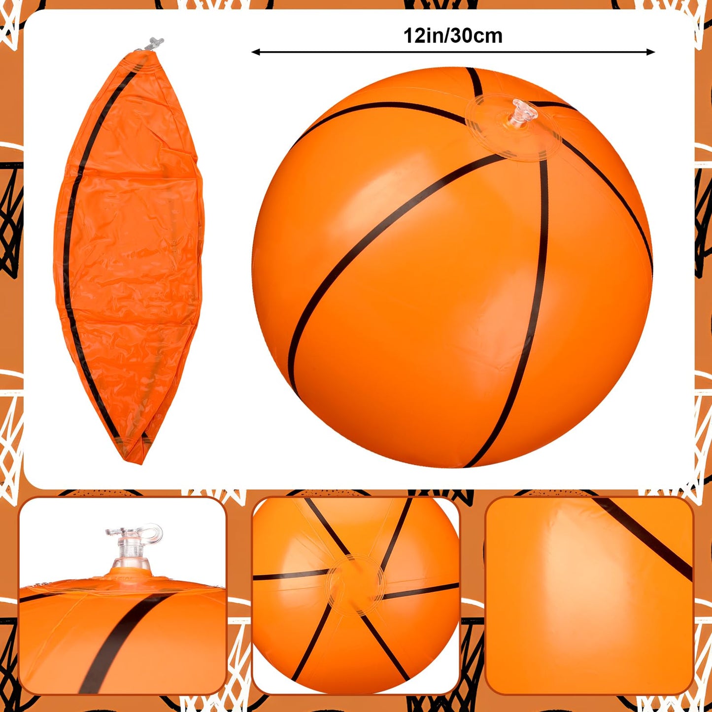 JolliLudo 48 Pcs Basketball Beach Balls & Sunglasses – 12-Inch Inflatable Pool Party Favors