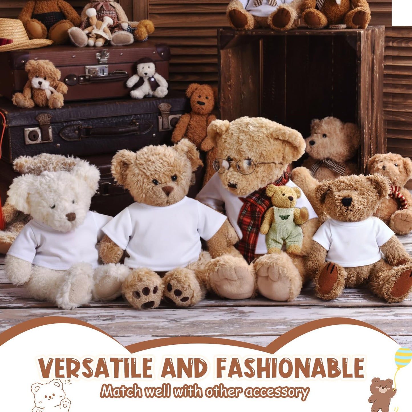 JolliLudo 24 Pcs DIY Teddy Bear Shirts – White Blank Clothing for 14-16 Inch Plush Bears