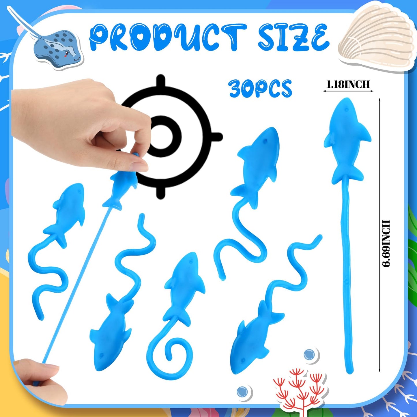 JolliLudo 30 Pcs Blue Sticky Shark Toys – Ocean Themed Party Favors & Prizes