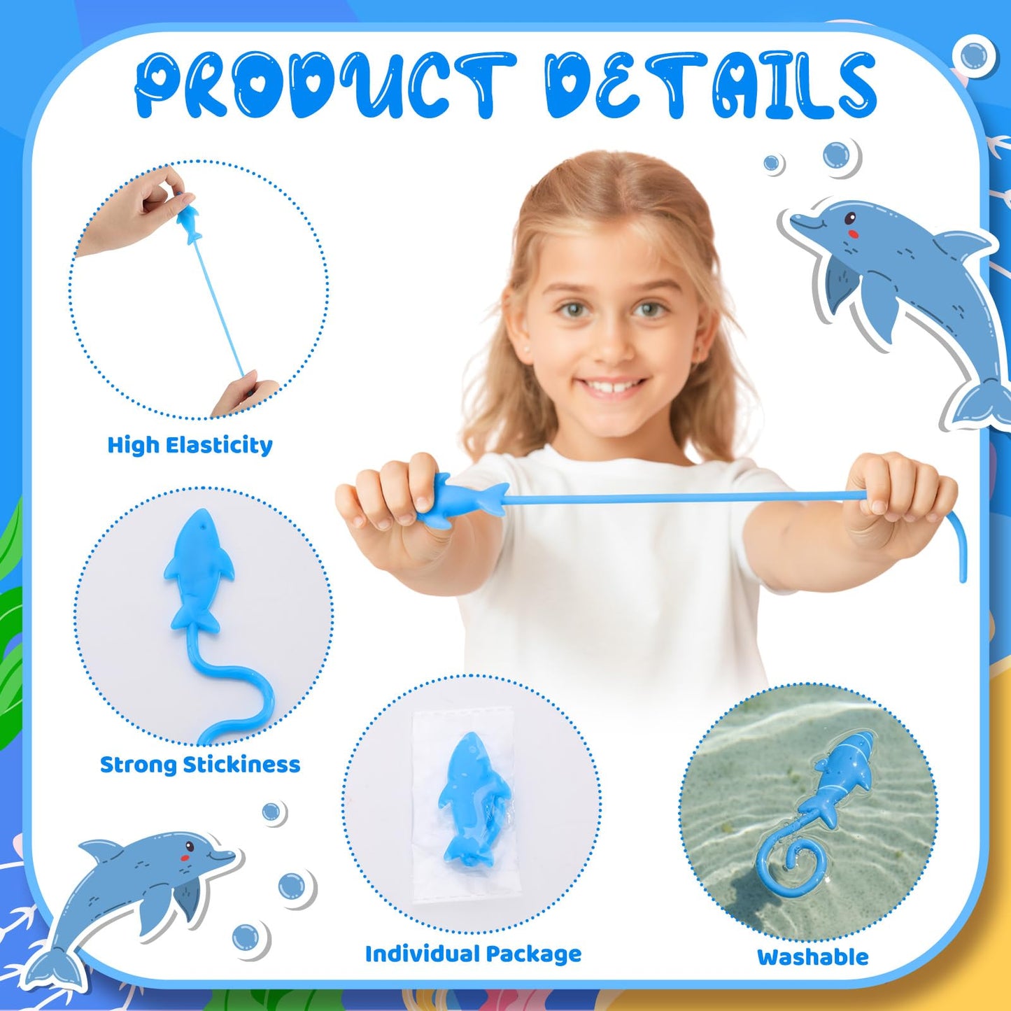 JolliLudo 30 Pcs Blue Sticky Shark Toys – Ocean Themed Party Favors & Prizes