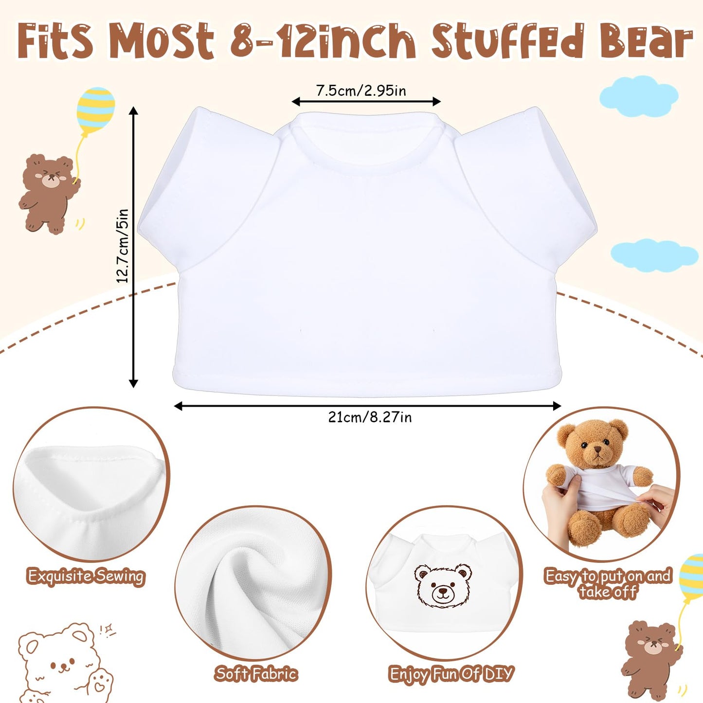 JolliLudo 24 Pcs DIY Teddy Bear Shirts – White Blank Clothing for 14-16 Inch Plush Bears